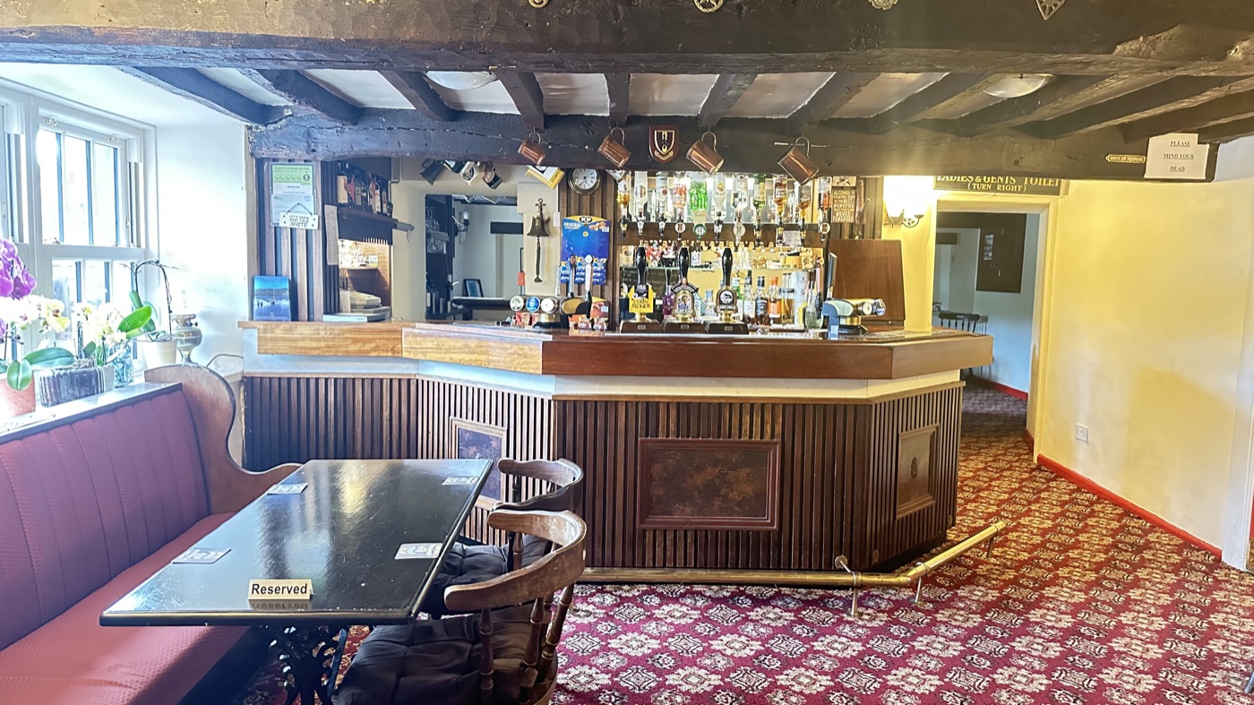 The bar, with its hand-pulled cask ales